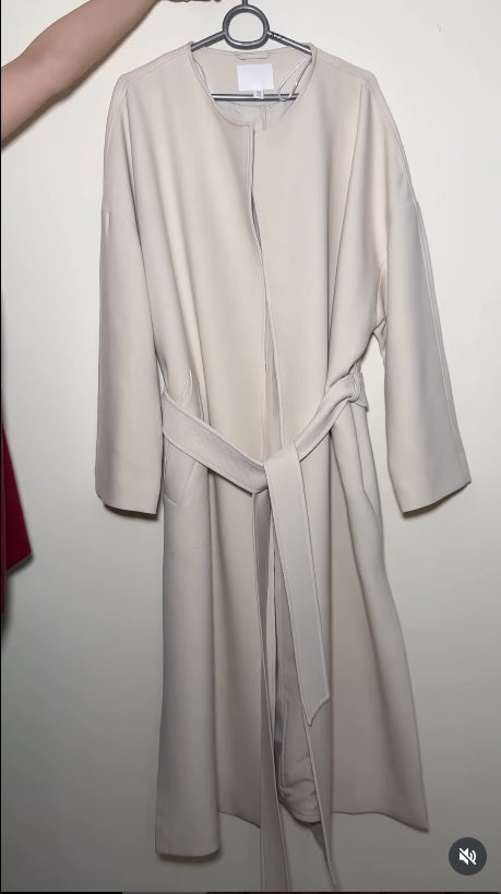 H&M Long Belted Coat – XL to XXL (Off-White Beige)